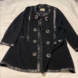 Emporio Armani Black Trench Coat with Leather Accents